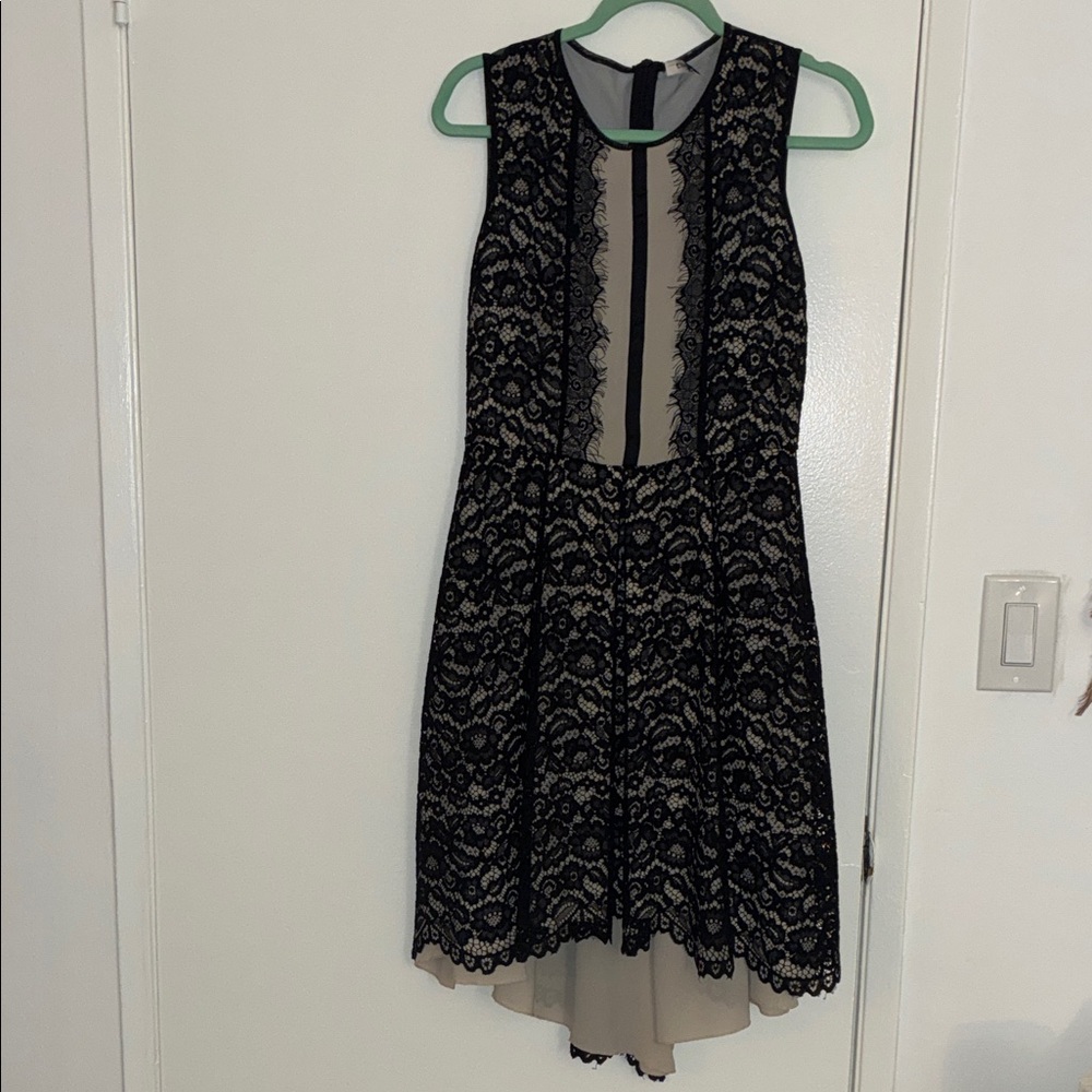 Chic Black and Cream Lace High Low Dress